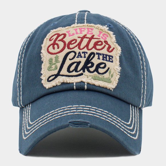Adjustable Life is Better at the Lake Ball Cap with Embroidered Patch for Ladies - Picture 2 of 3